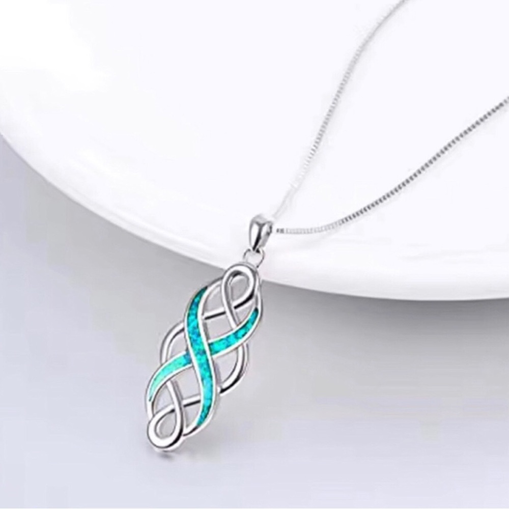 Sterling Silver Teal Infinity Pendant Necklace